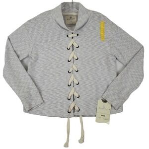 SP SILVER PLATE jeans Co. ~Size L~ White/Gray Striped Top Shirt Turtleneck NEW.